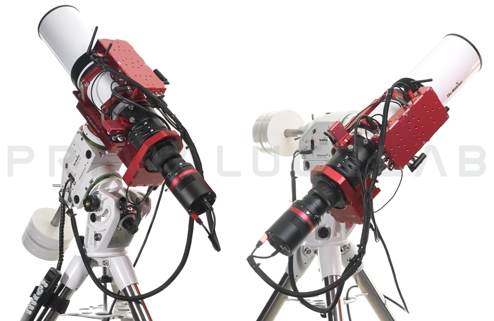 Montatura per telescopi, quale scegliere: le montature SkyWatcher AZ-EQ5 a AZ-EQ6 possono essere utilizzate sia in modalità equatoriale (sinistra) che altazimutale (destra).