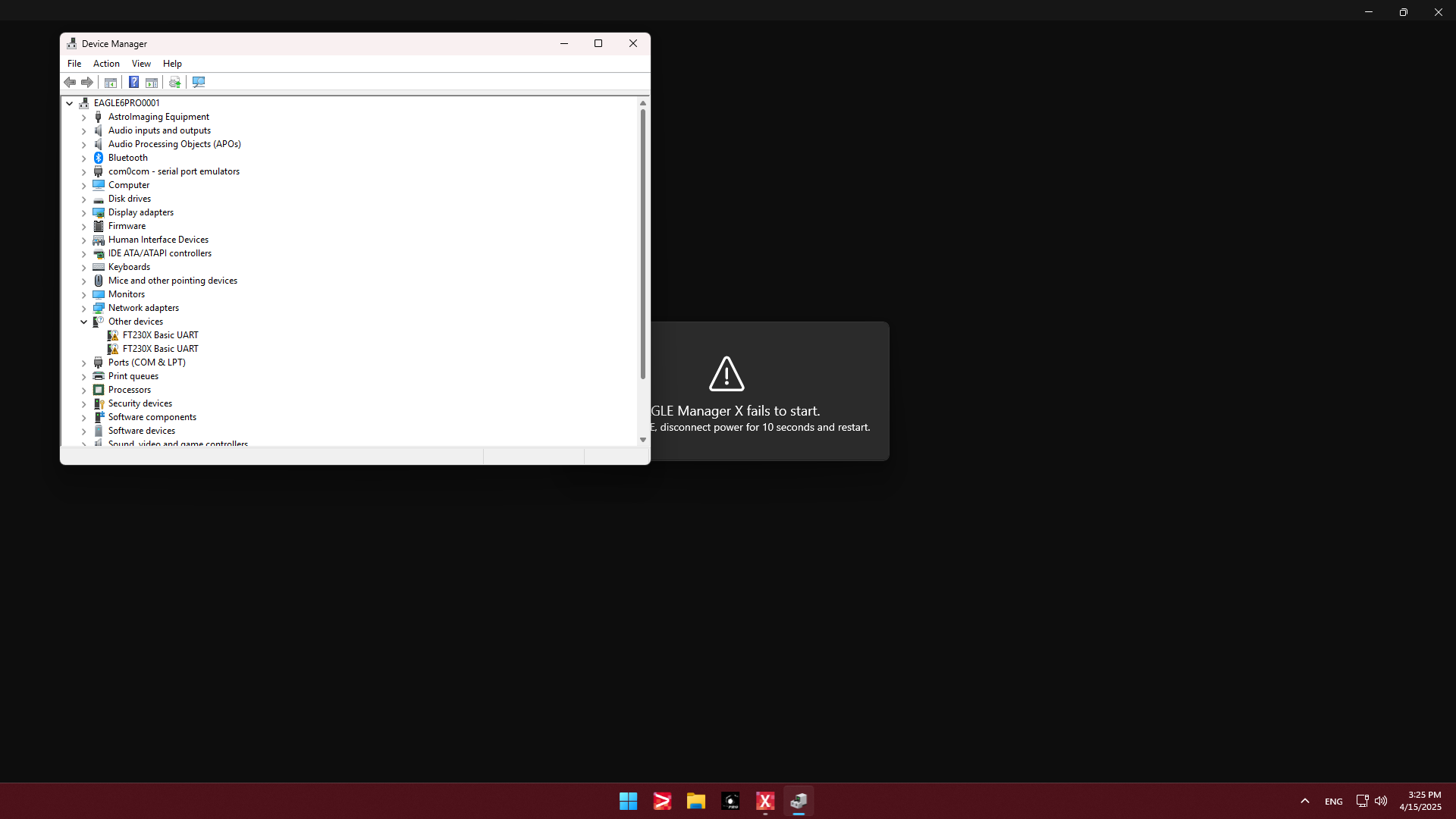Troubleshooting: EAGLE Manager X fails to start or can’t control EAGLE’s power and USB ports