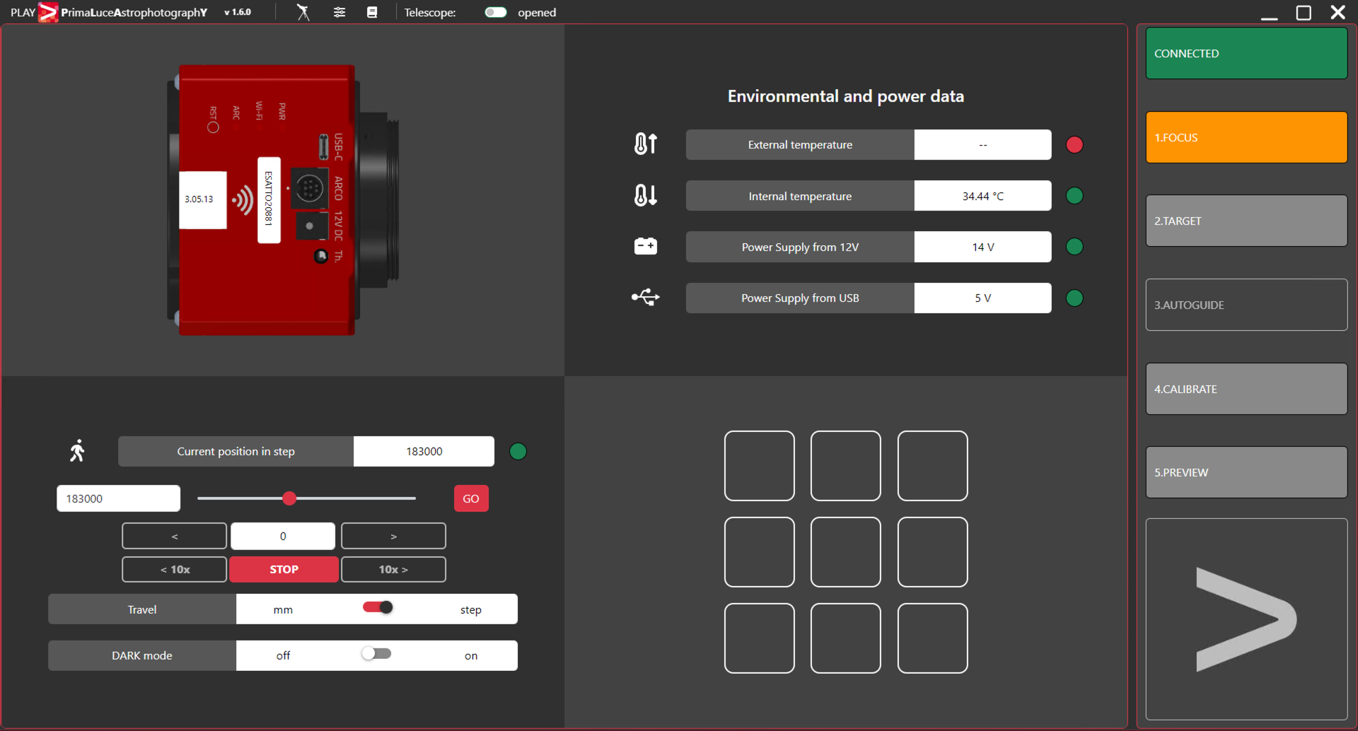 PLAY: how to use FOCUS tab to control ESATTO focuser or SESTO SENSO 2 focusing motor