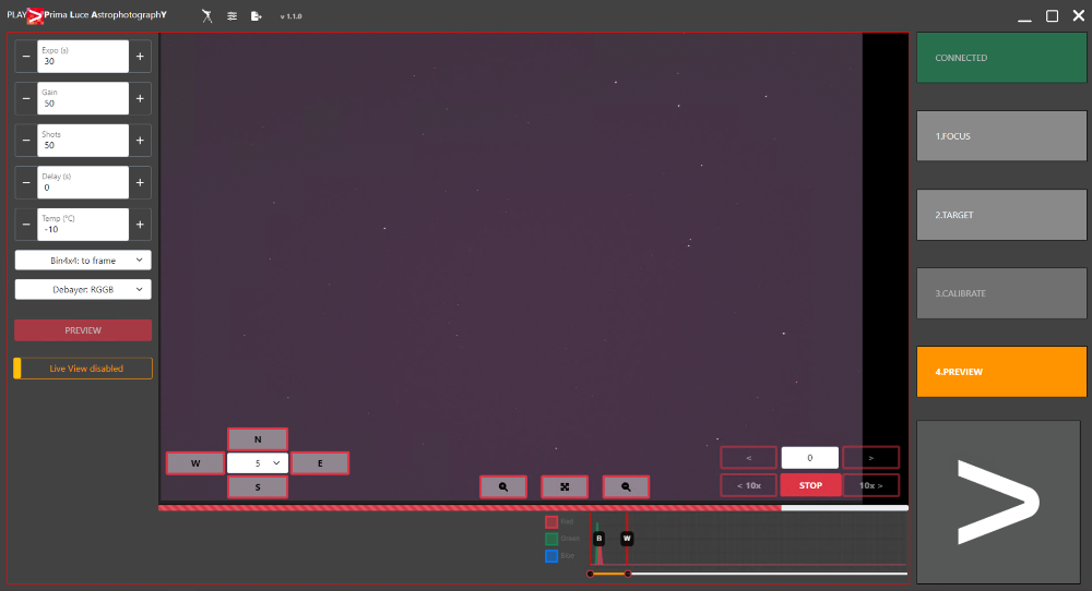 PLAY, how to use PREVIEW tab to set your camera and start image acquisition
