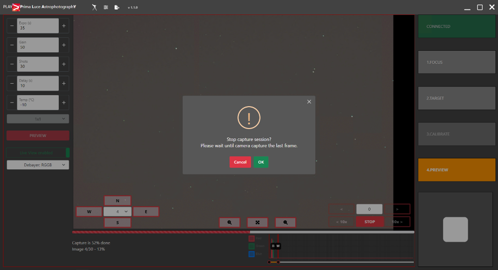 PLAY, how to use PREVIEW tab to set your camera and start image acquisition