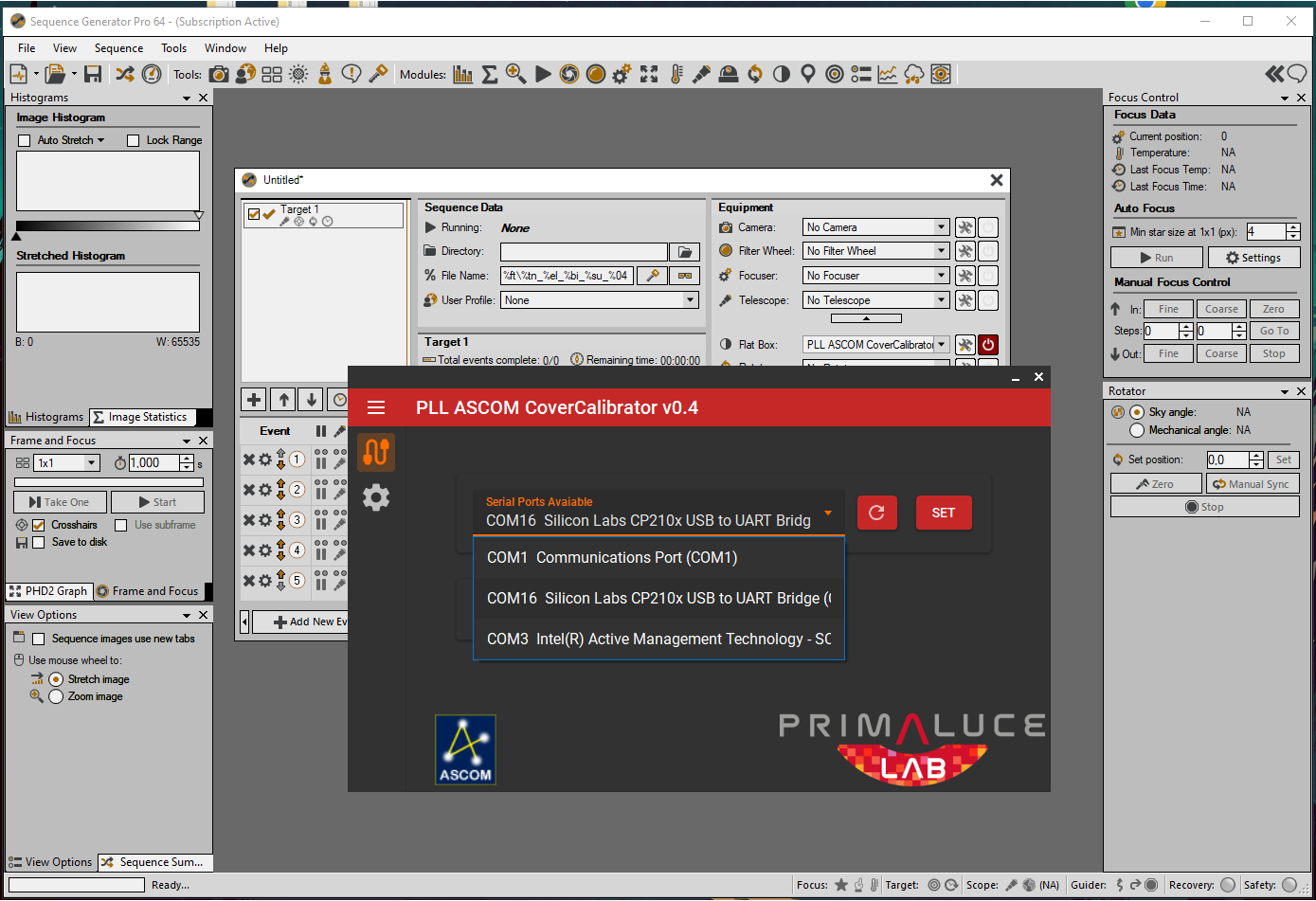 Controlling GIOTTO with ASCOM drivers and third party softwares