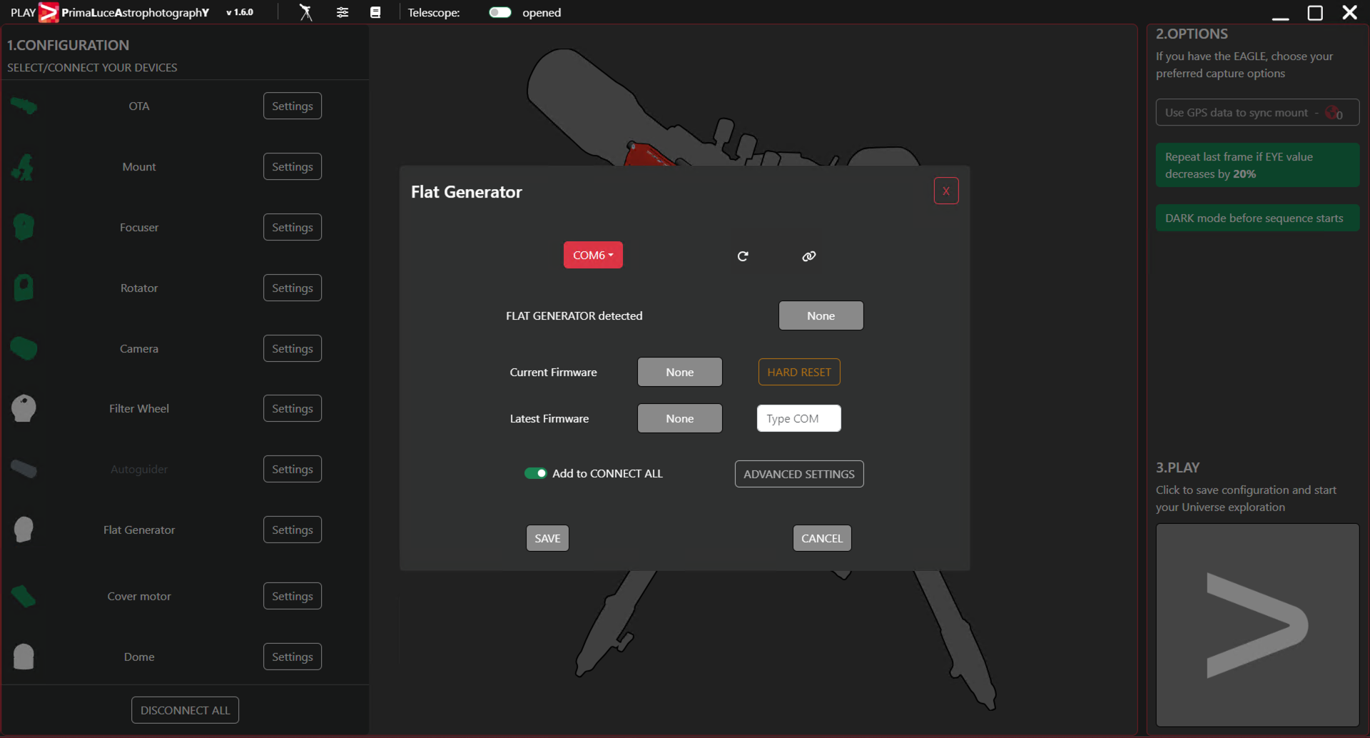 First use: controlling GIOTTO with PLAY software