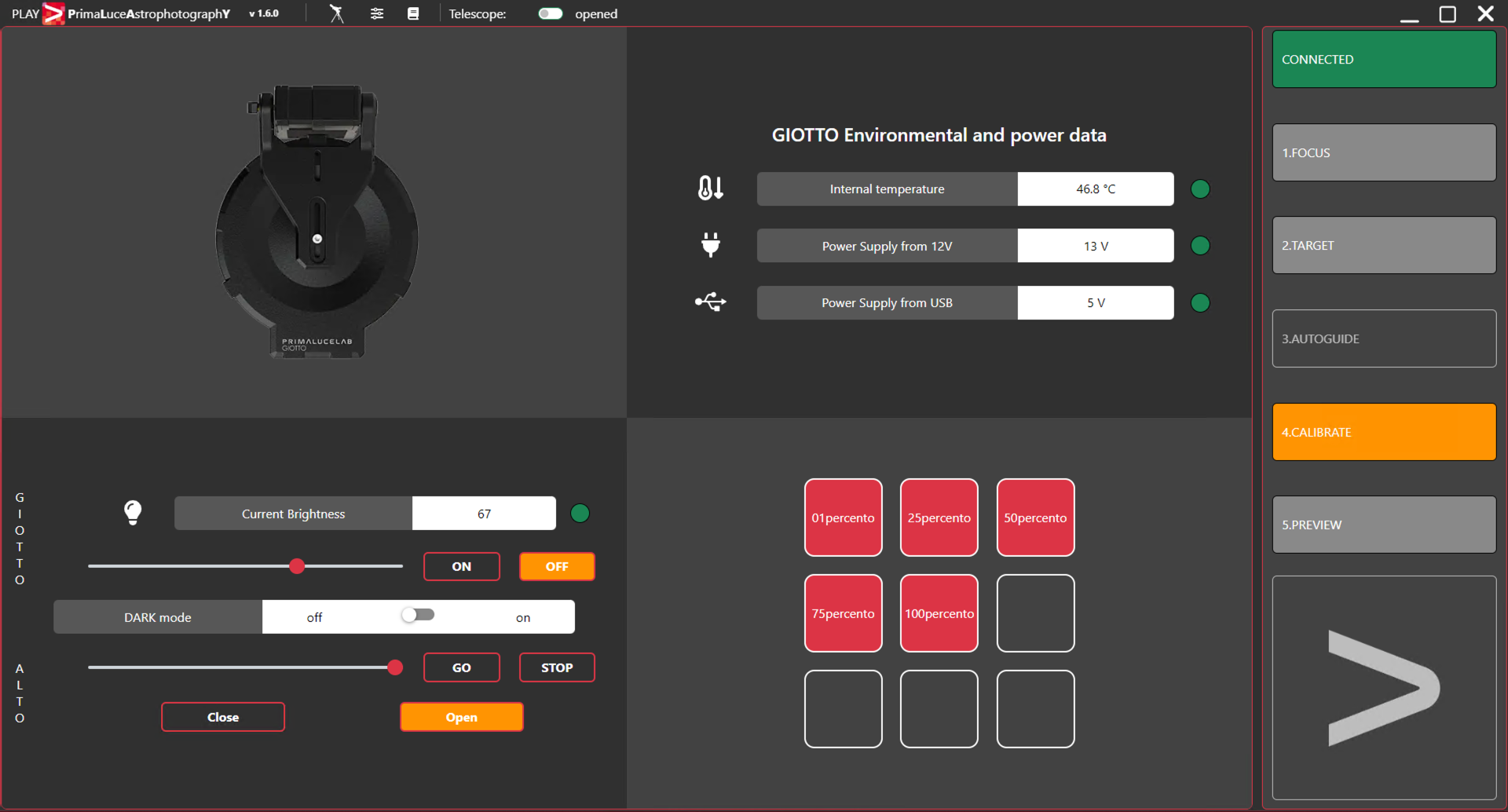 Primo utilizzo: controllare GIOTTO con il software PLAY