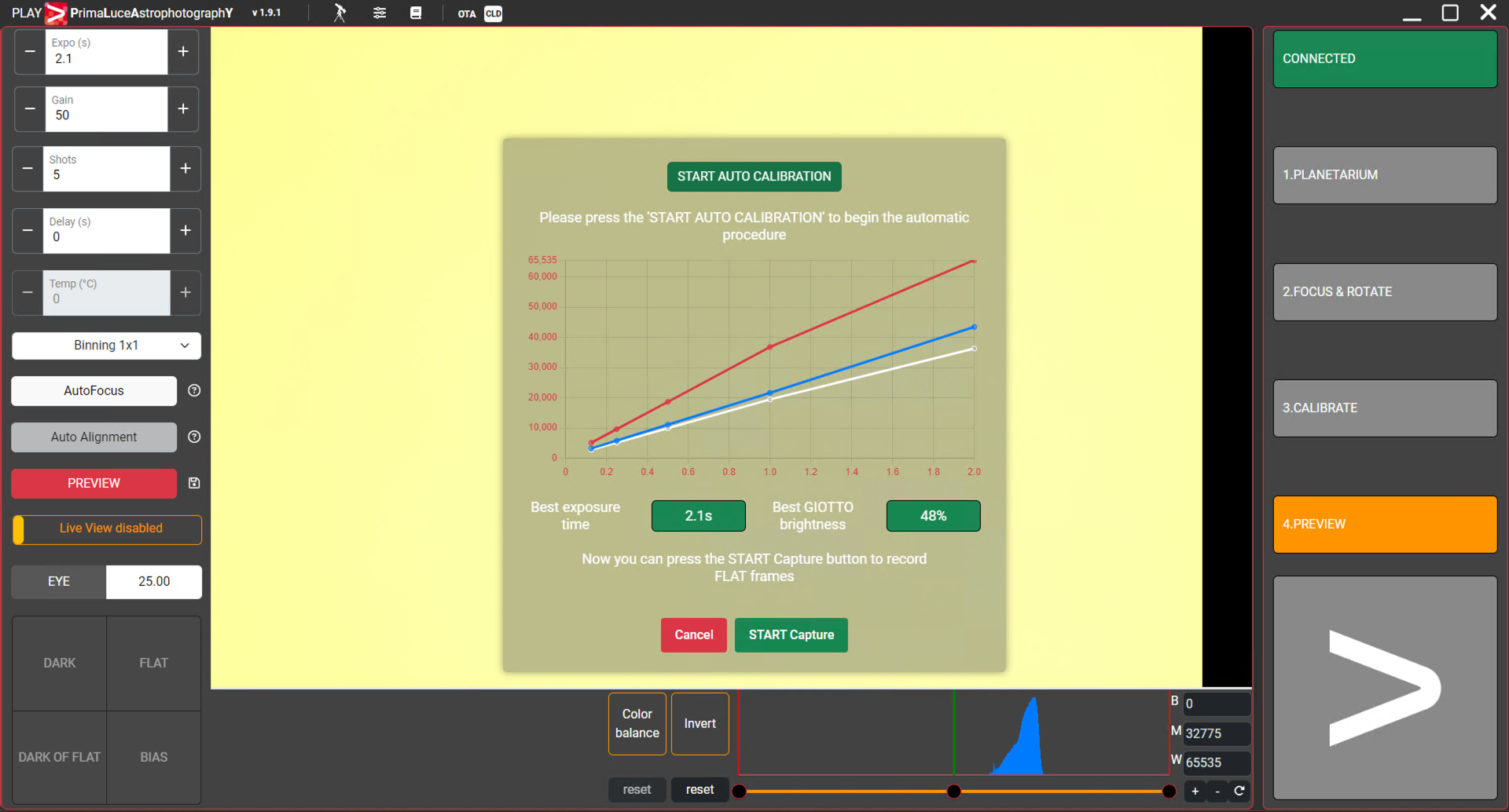 How to record FLAT calibration frames with GIOTTO and PLAY