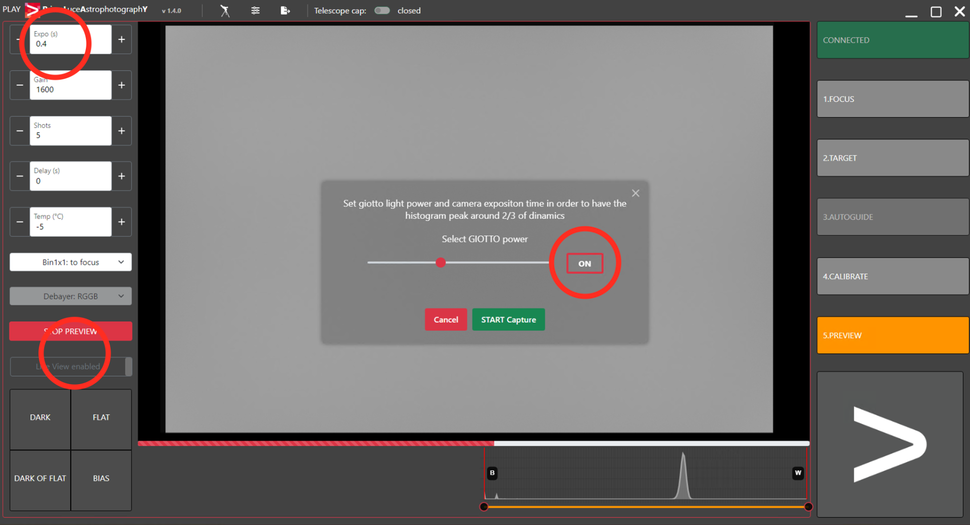 How to record FLAT calibration frames with GIOTTO and PLAY