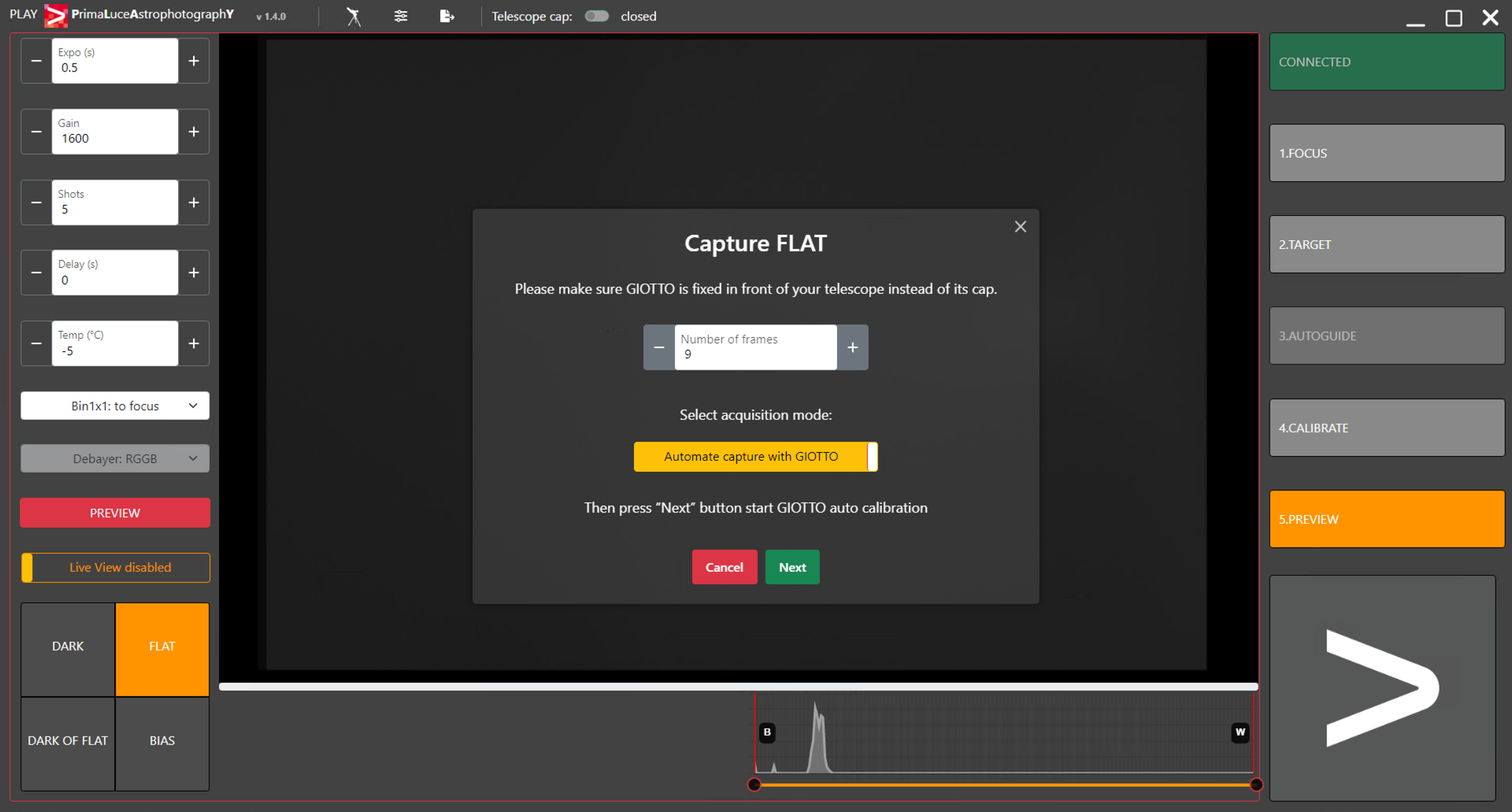 How to record FLAT calibration frames with GIOTTO and PLAY