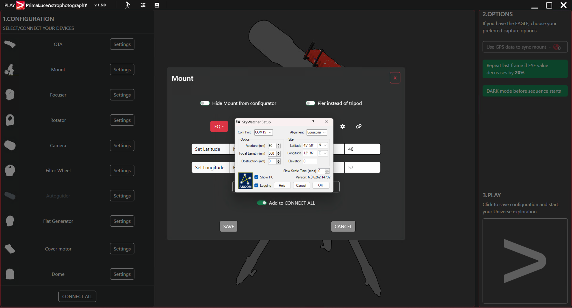 How to remotely control your SkyWatcher equatorial mount with PLAY