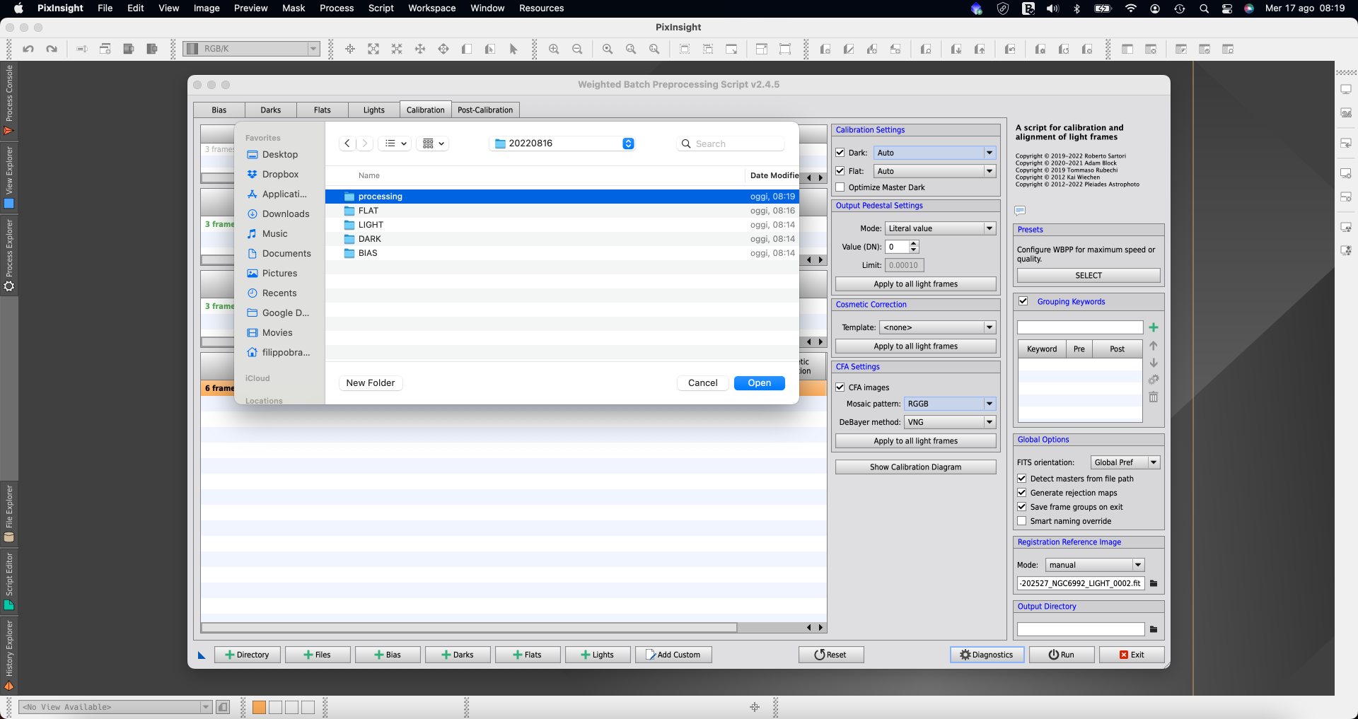 Utilizzare la Weighted Batch Preprocessing di PixInsight per calibrare le immagini registrate con PLAY