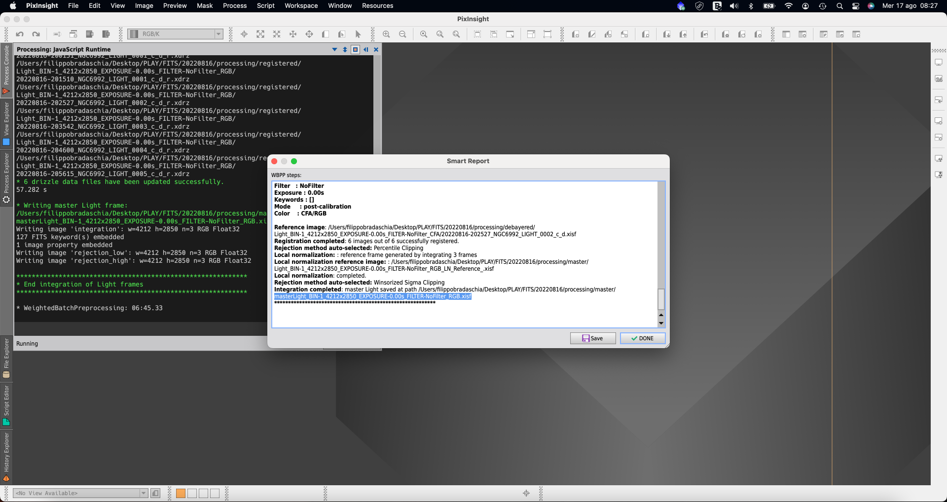 Utilizzare la Weighted Batch Preprocessing di PixInsight per calibrare le immagini registrate con PLAY