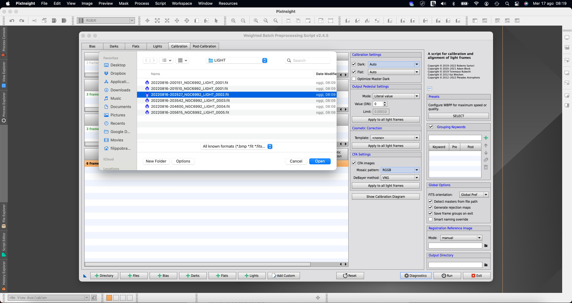 Utilizzare la Weighted Batch Preprocessing di PixInsight per calibrare le immagini registrate con PLAY