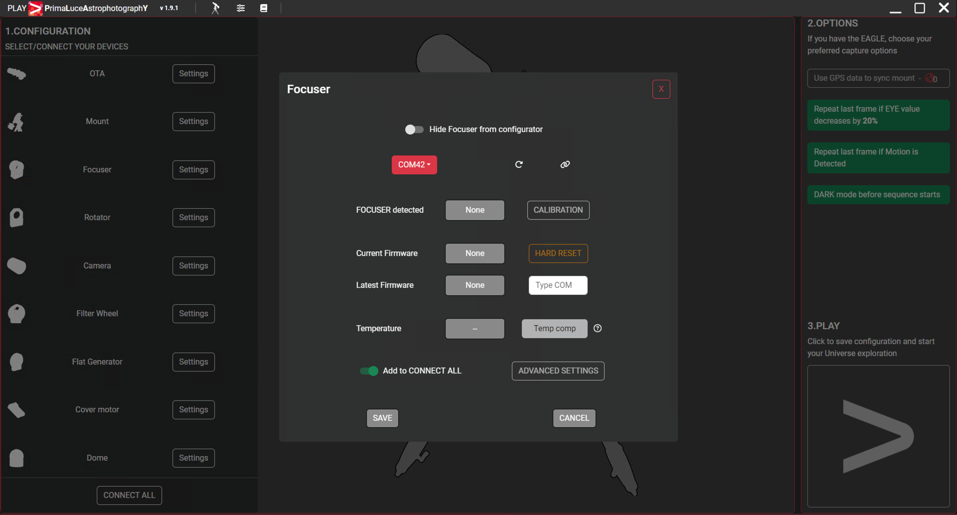 How to control ESATTO with PLAY astrophotography software
