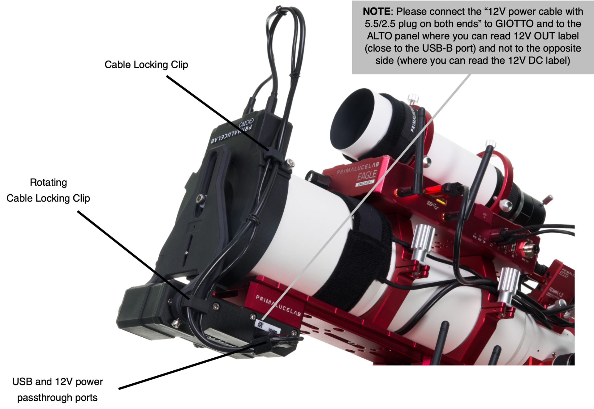 How to install USB and 12V power cables on ALTO with GIOTTO