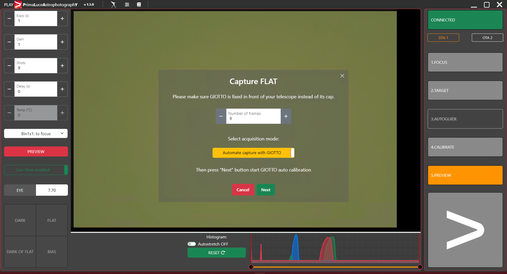 How to record FLAT calibration frames with GIOTTO and PLAY