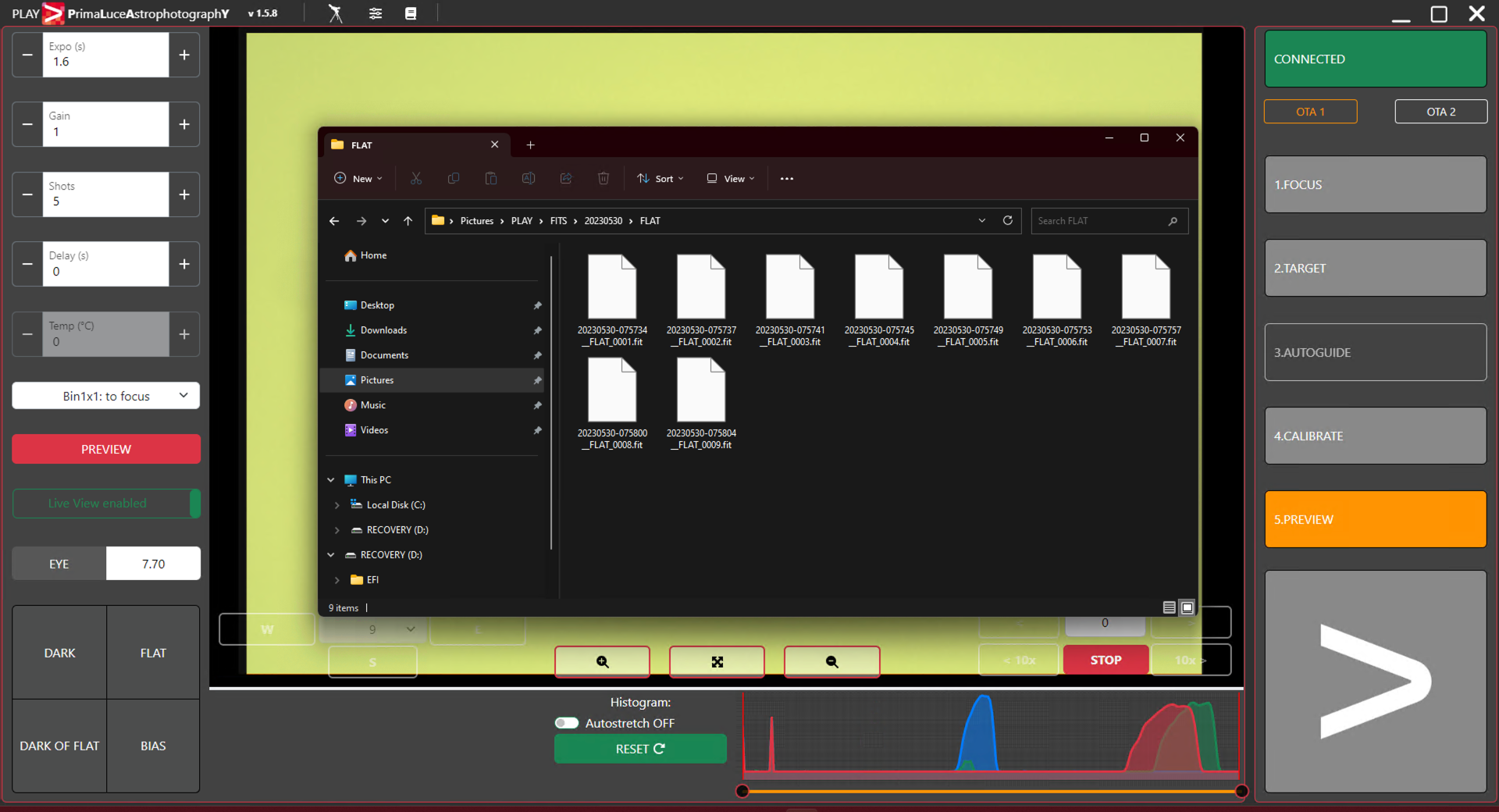 How to record FLAT calibration frames with GIOTTO and PLAY