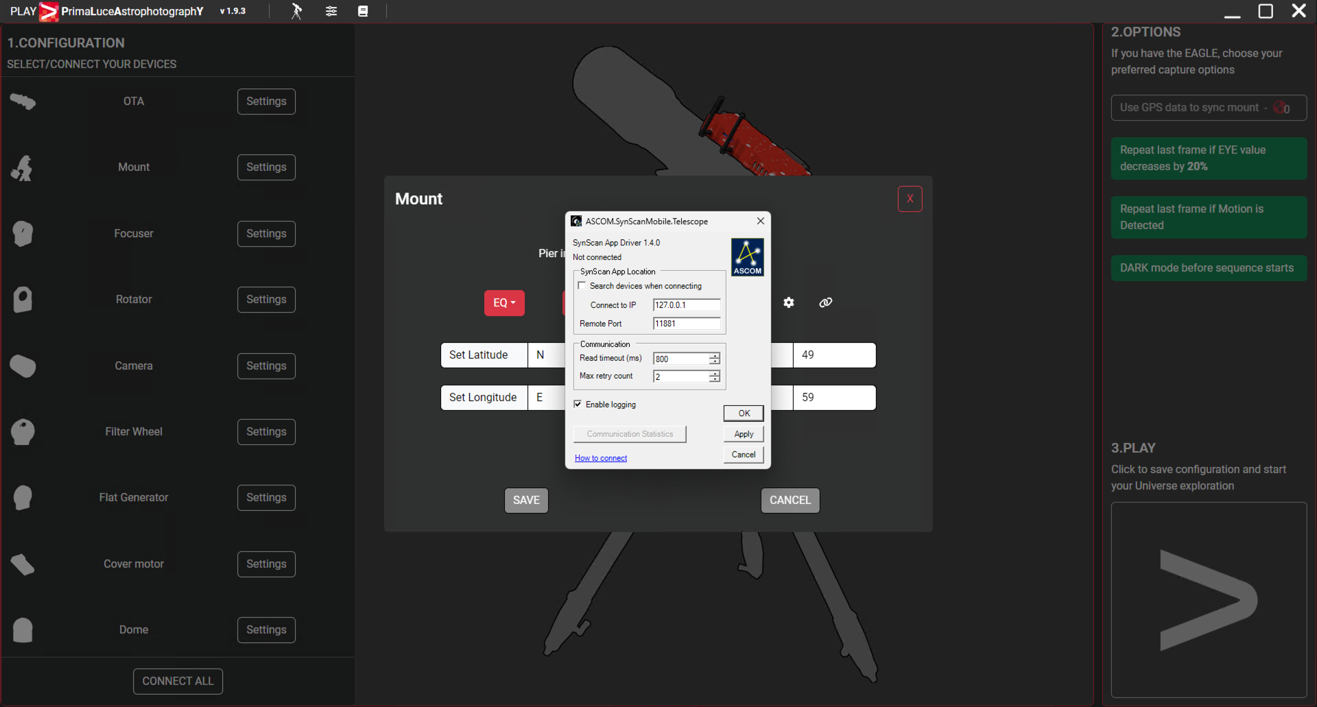 How to remotely control your SkyWatcher equatorial or alt-azi mount with PLAY