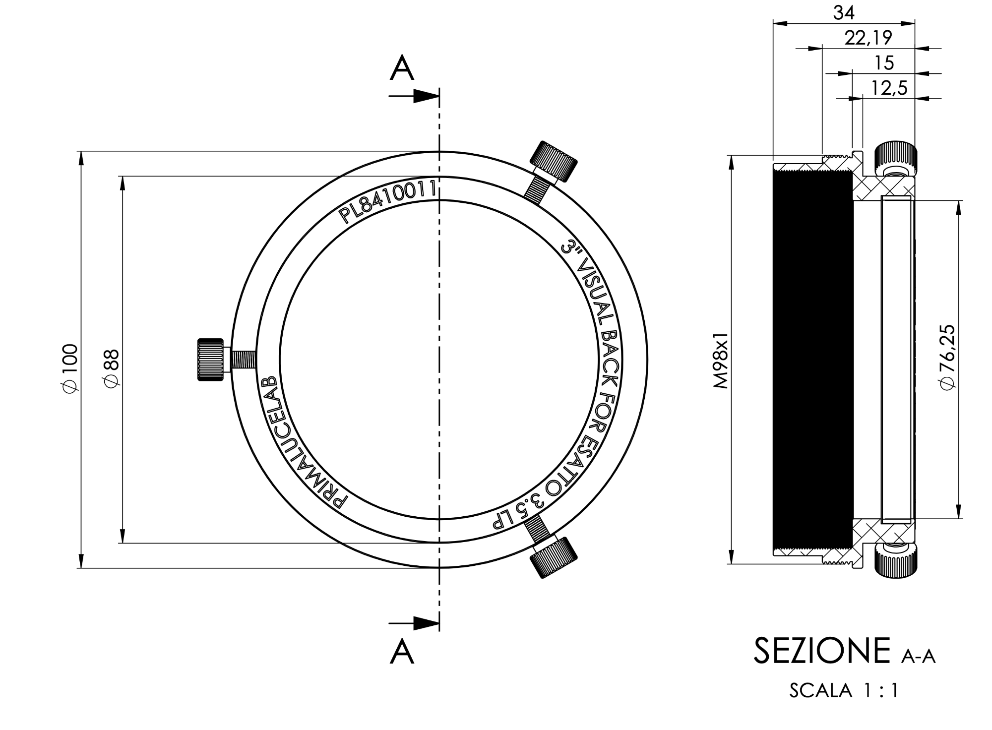 3" visual back for ESATTO 3,5” LP