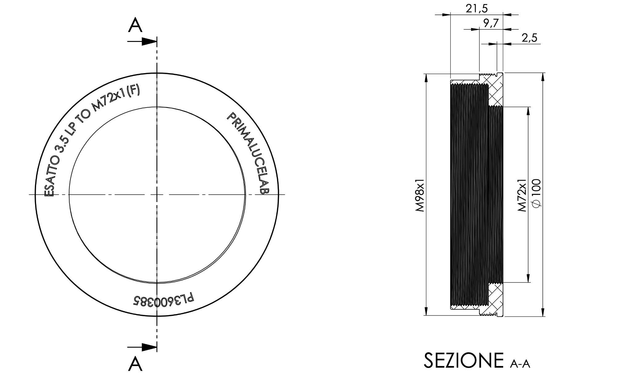 Adapter from M98 to M72 female for ESATTO 3,5” LP