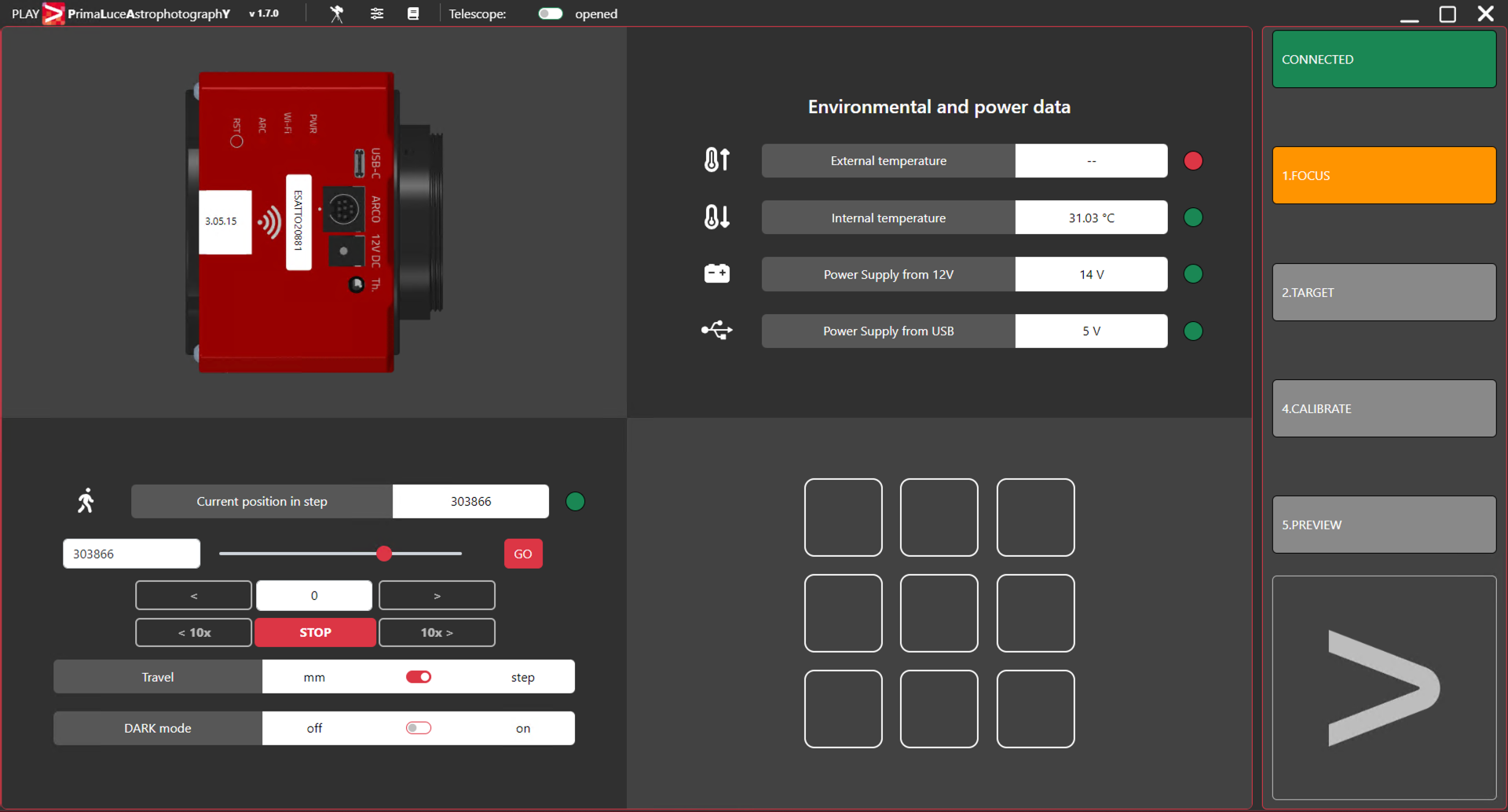 ESATTO 2 focheggiatore robotico: PLAY software per astrofotografia