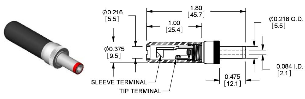 Eagle-compatible power cable with 5.5 - 2.1 connector and locking screw - 115cm for 3A port