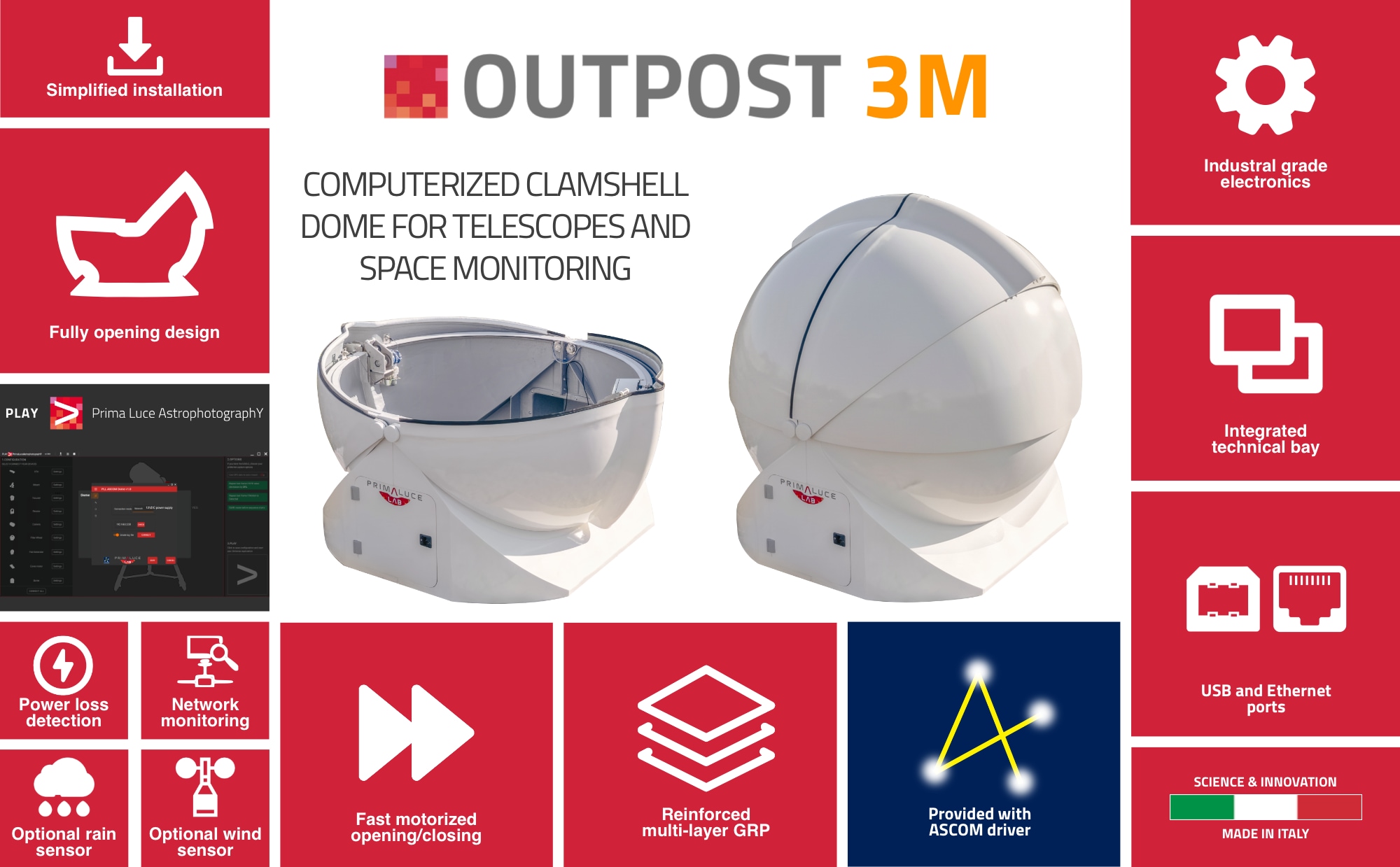 OUTPOST 3M - Computerized clamshell dome for telescopes and space