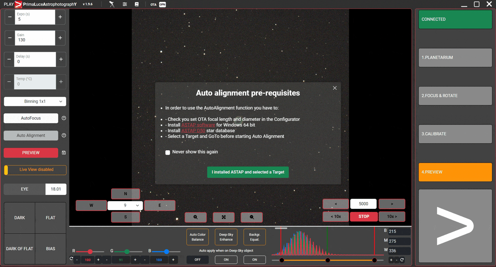 PLAY - Prima Luce AstrophotographY software: Auto Alignment