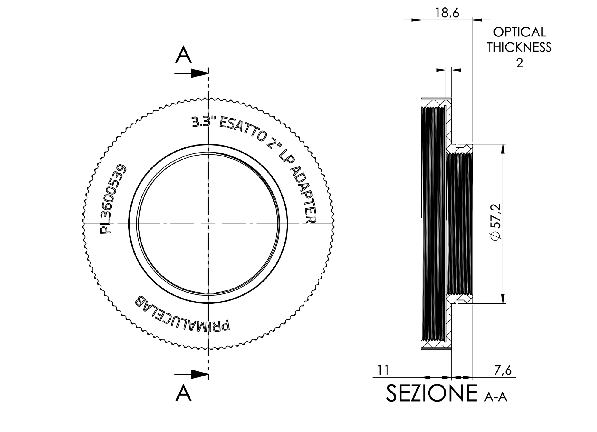 Adapter ESATTO 2 LP for telescopes with large 3.3 SC thread