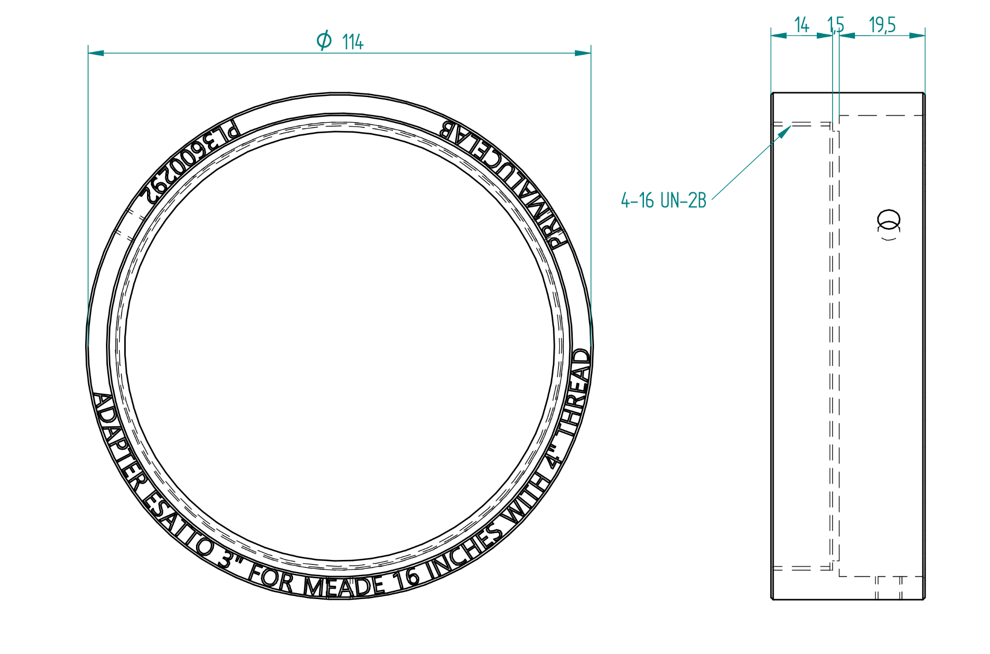 Adapter ESATTO 3 for Meade 16 inches with 4 thread
