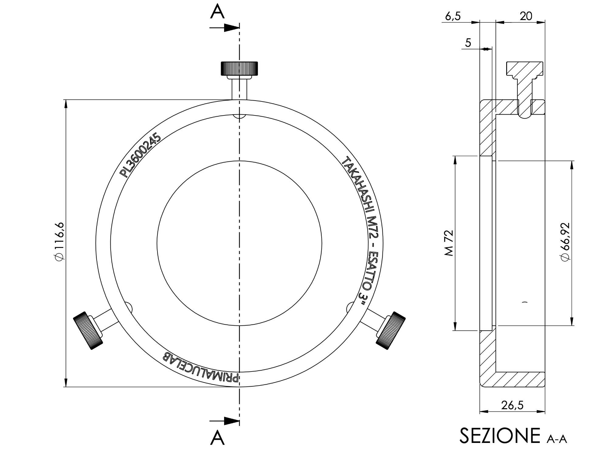 Adapter ESATTO 3 for Takahashi telescopes with M72 thread