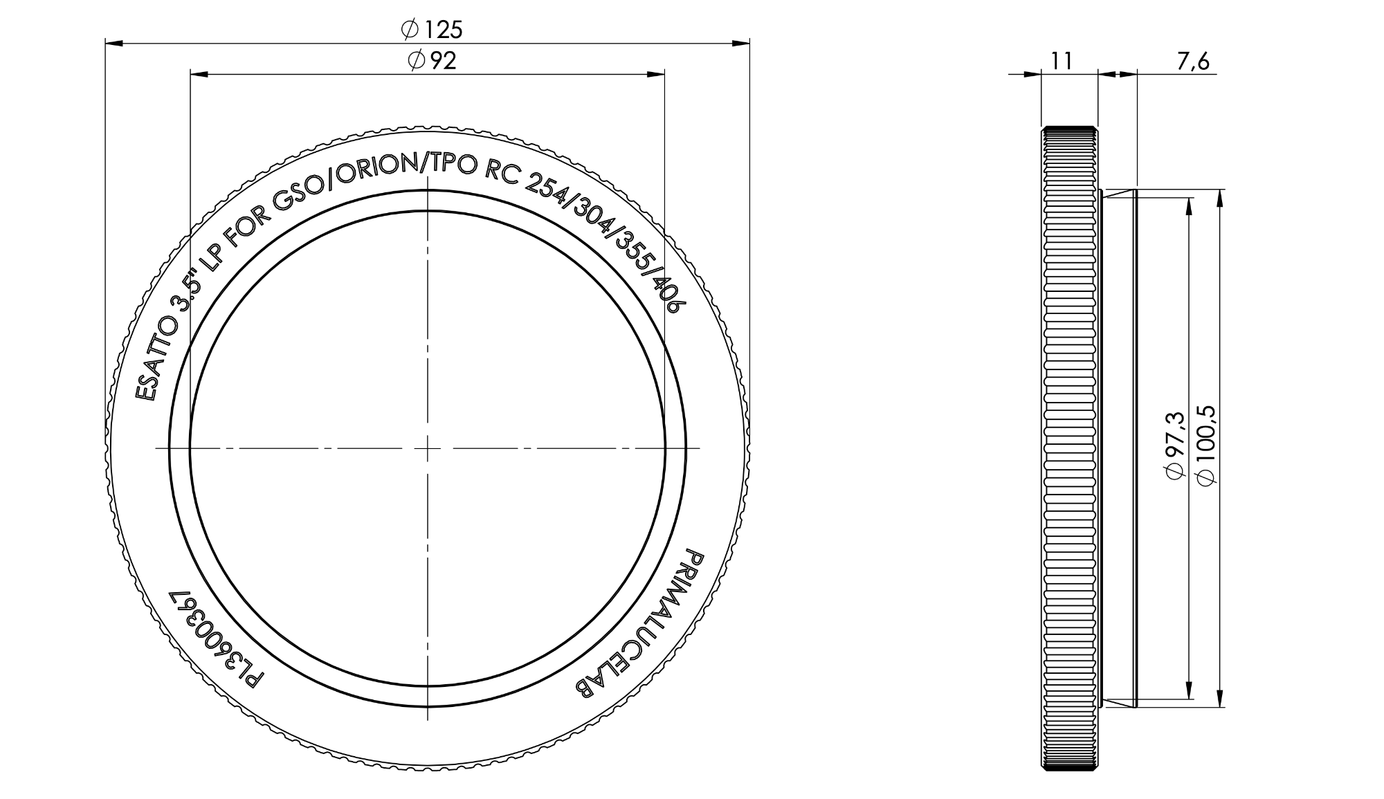 Adapter ESATTO 3.5" LP for GSO/Orion/TPO Ritchey-Chretien 10, 12, 14 and 16 inches