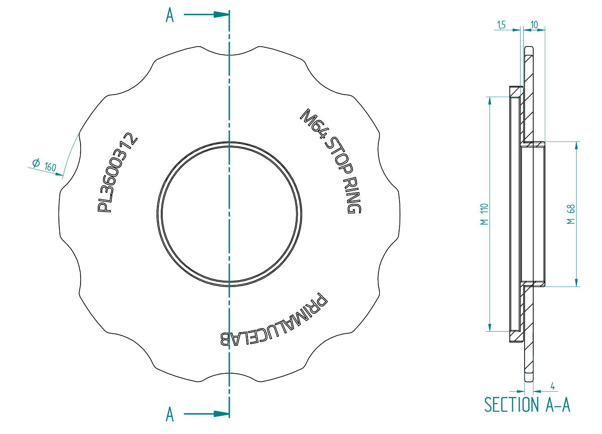 Adapter from M110 to M68 with stop ring for ESATTO 4"