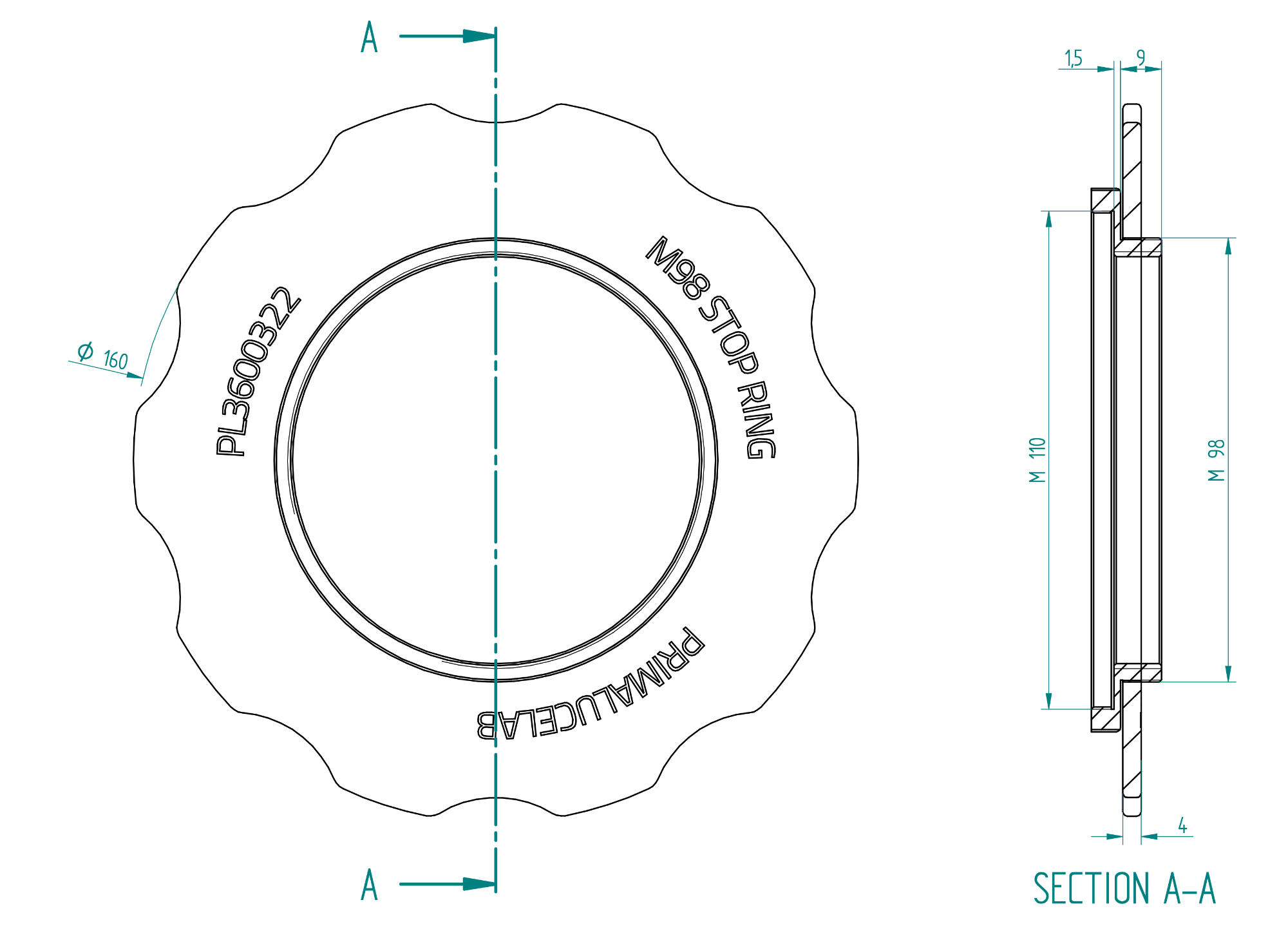 Adapter from M110 to M98 with stop ring for ESATTO 4"