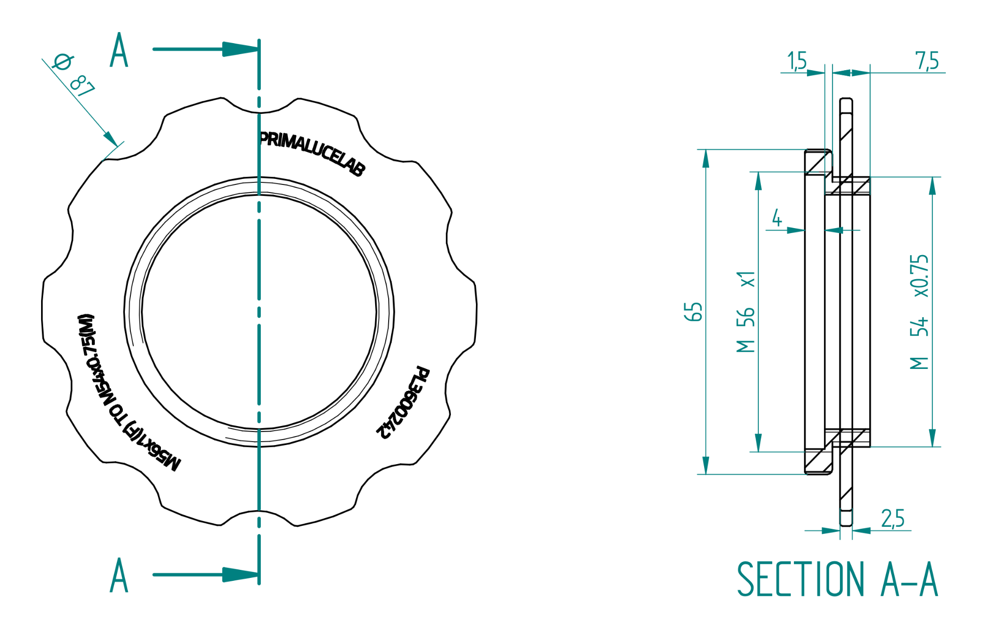 Adapter from M56 to M54 with stop ring for ESATTO 2" and ARCO 2"