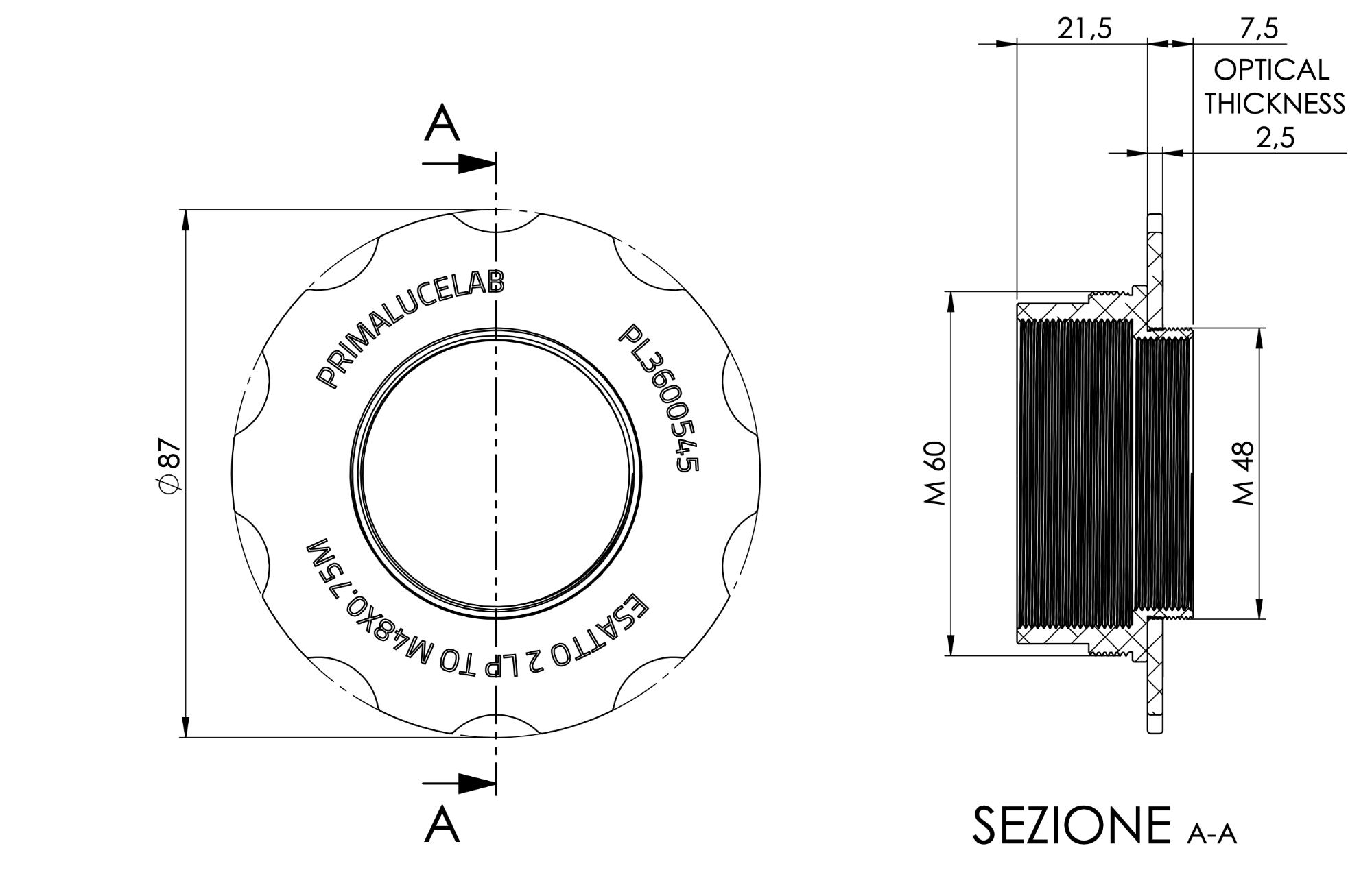 Adapter from M60 to M48 with stop ring for ESATTO 2 LP