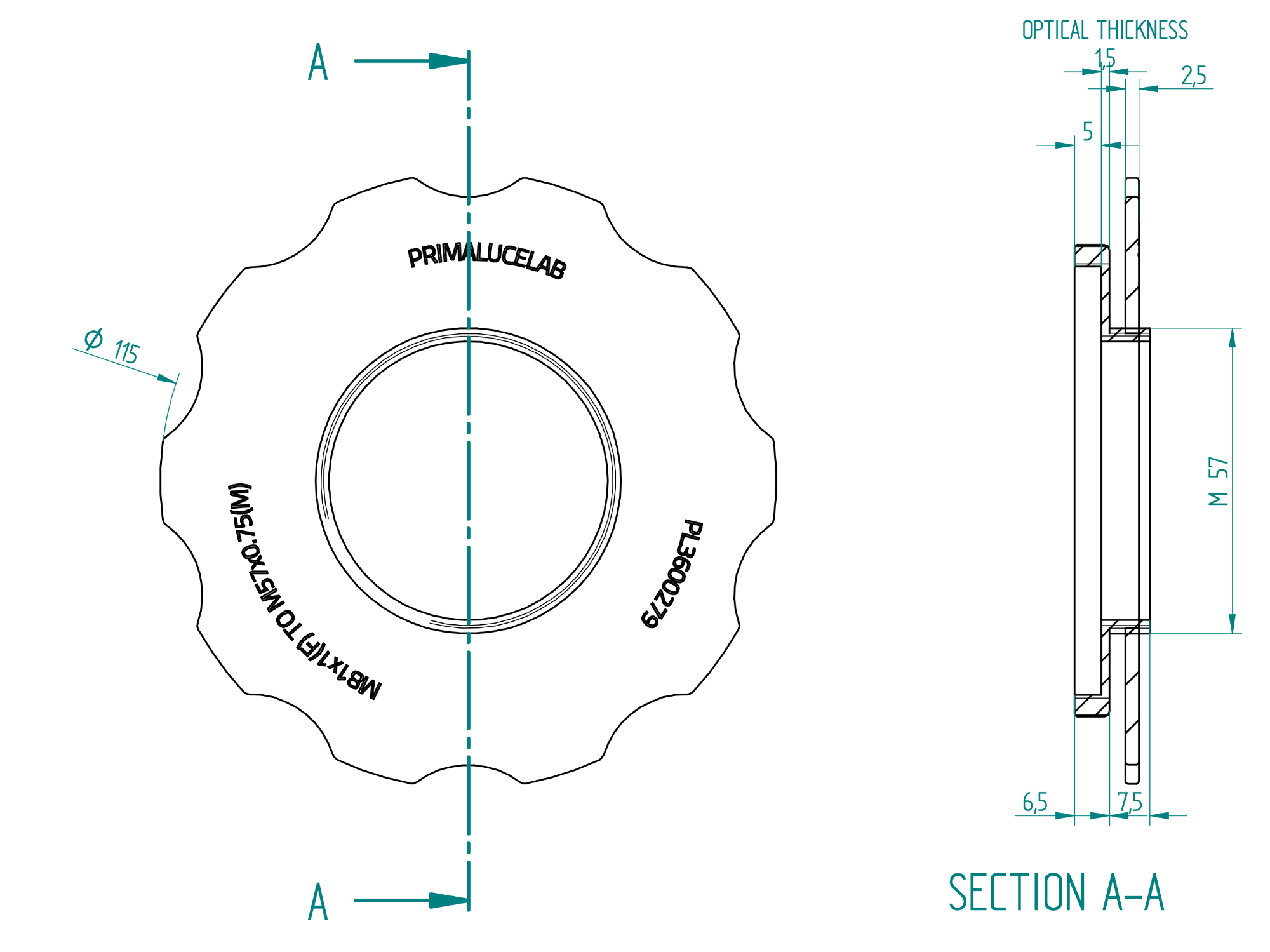 Adapter from M81 to M57 with stop ring for ESATTO 3" and ARCO 3"