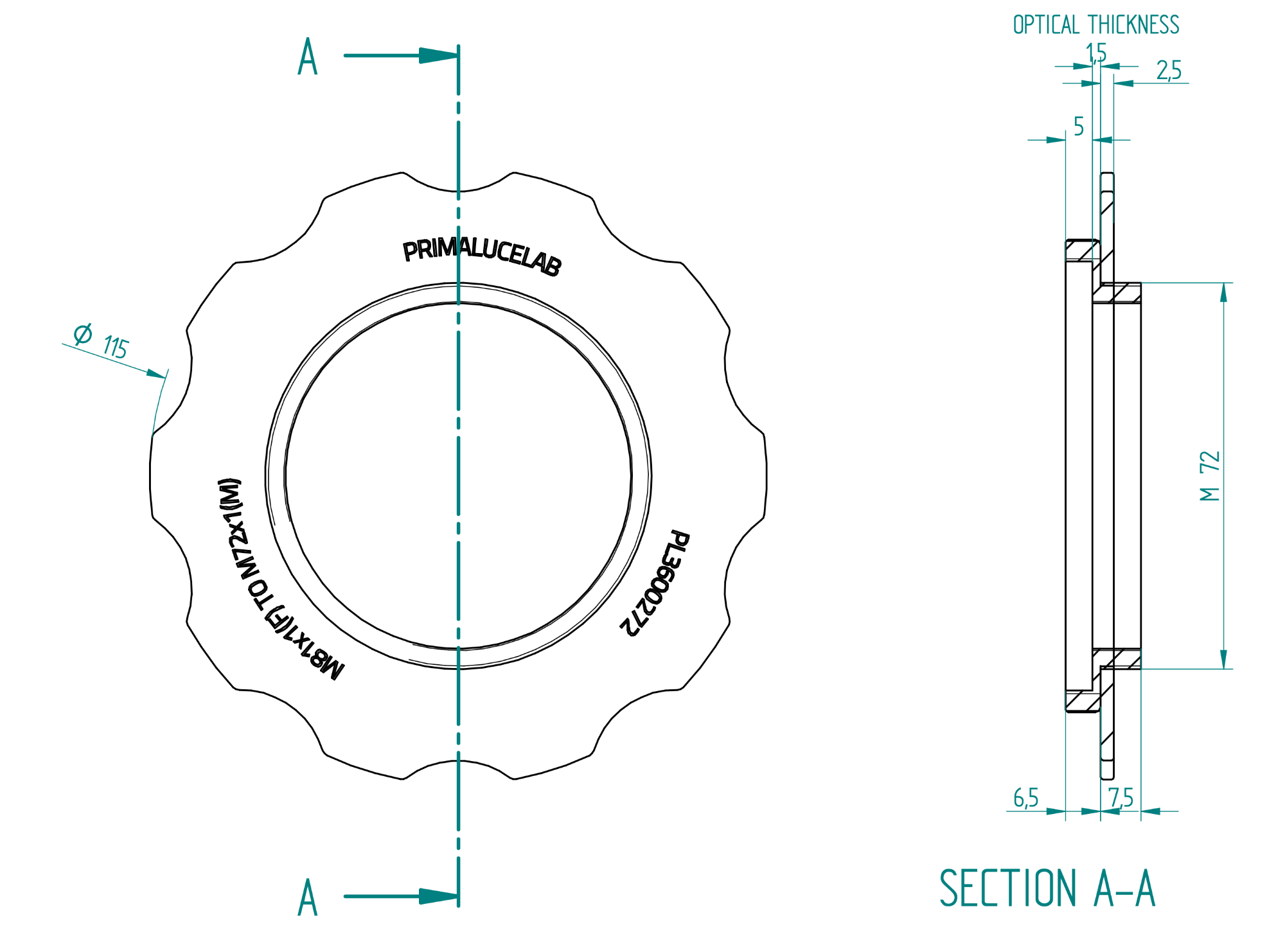 Adapter from M81 to M72 with stop ring for ESATTO 3" and ARCO 3"