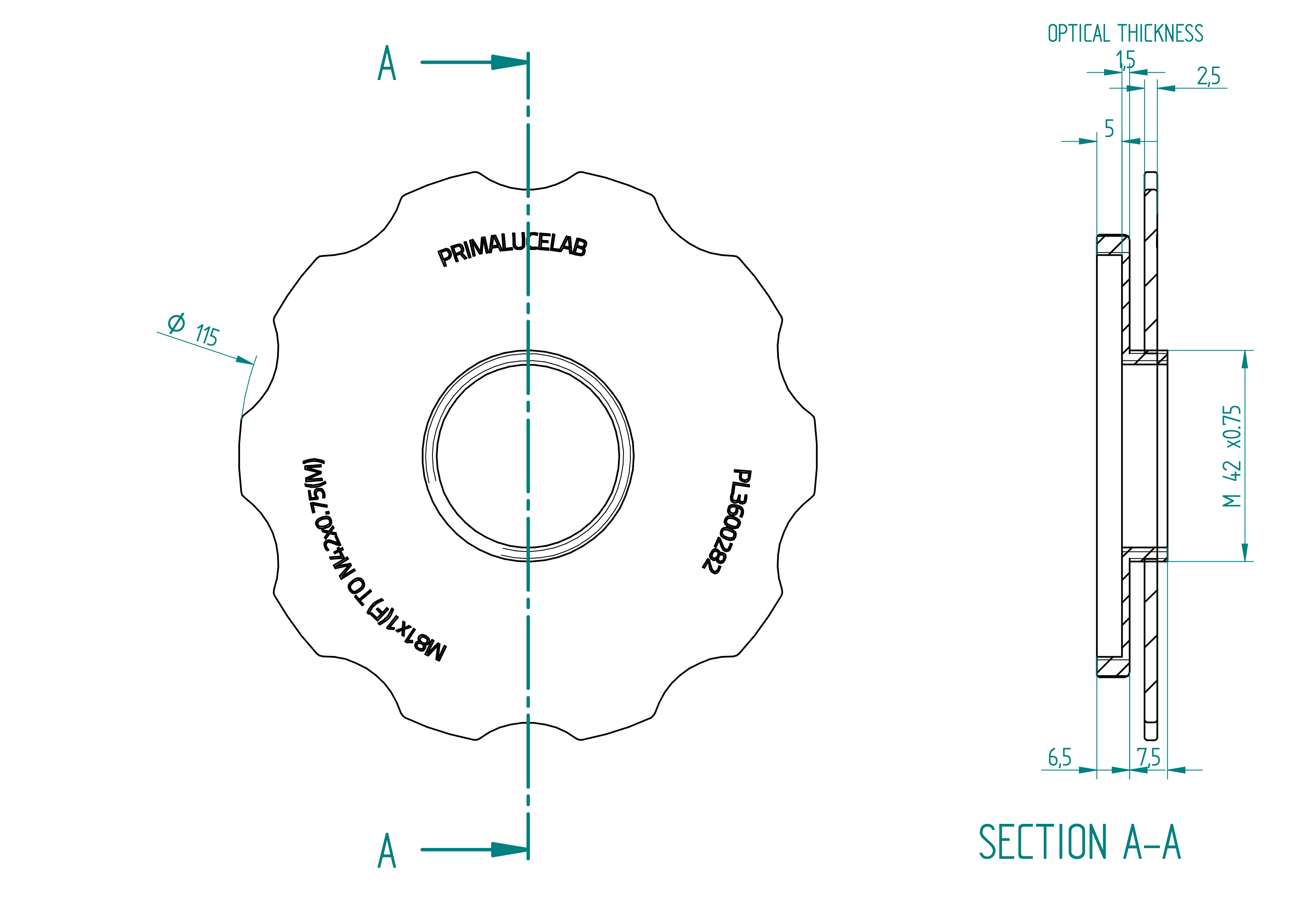Adapter from M81 to T2 with stop ring for ESATTO 3" and ARCO 3"