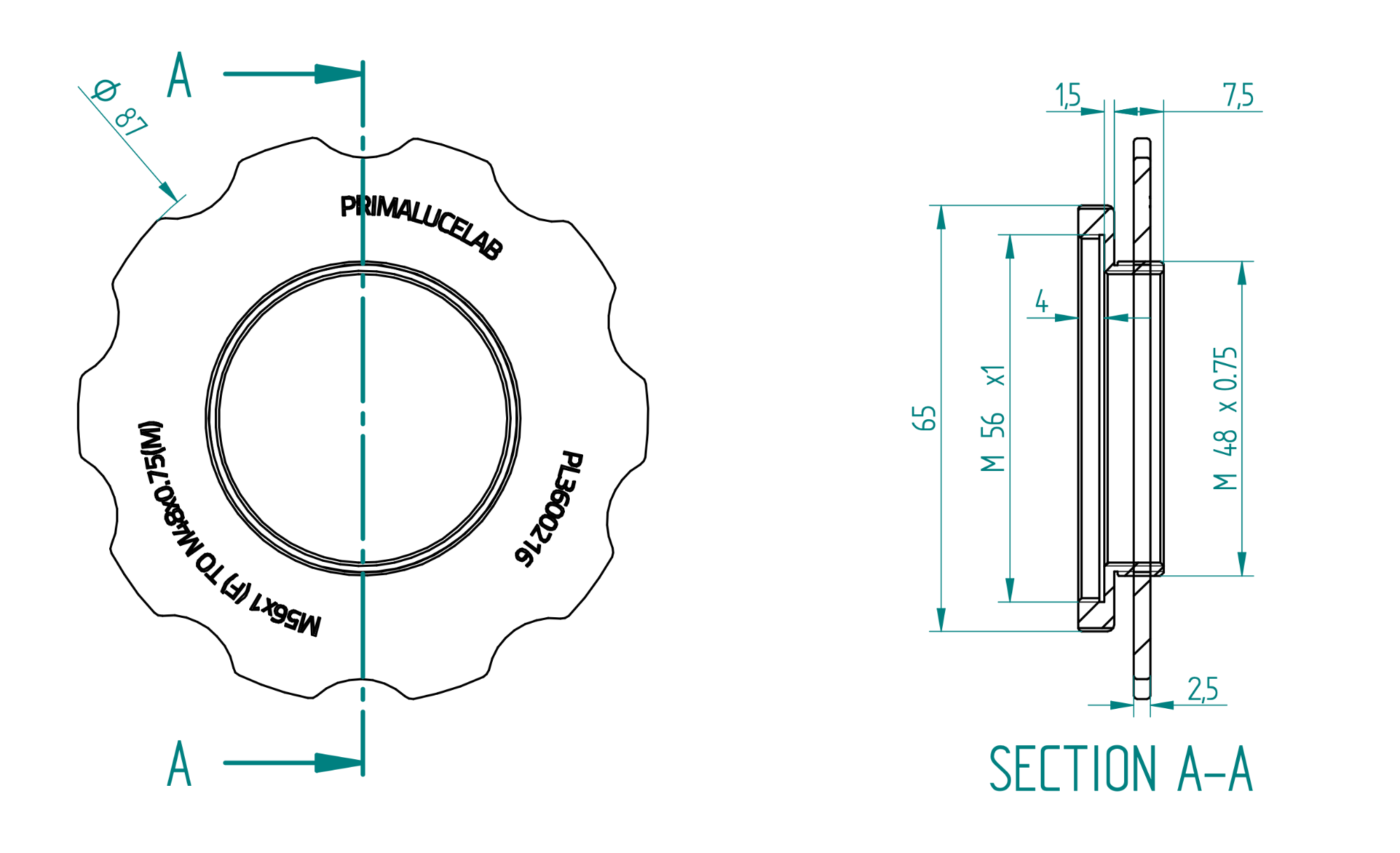 Adapter from M56 to M48 with stop ring for ESATTO 2" and ARCO 2"