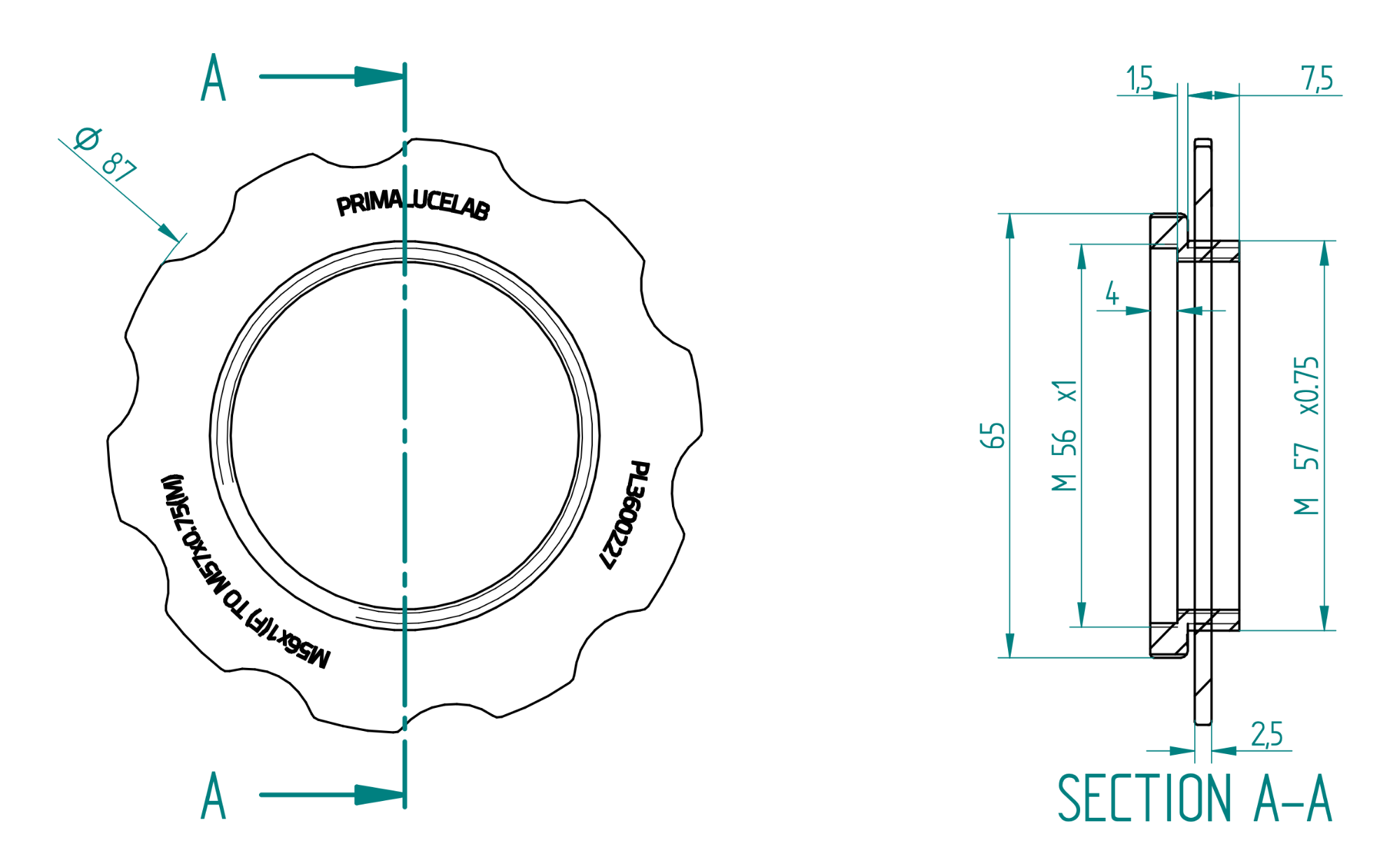 Adapter from M56 to M57 with stop ring for ESATTO 2" and ARCO 2"