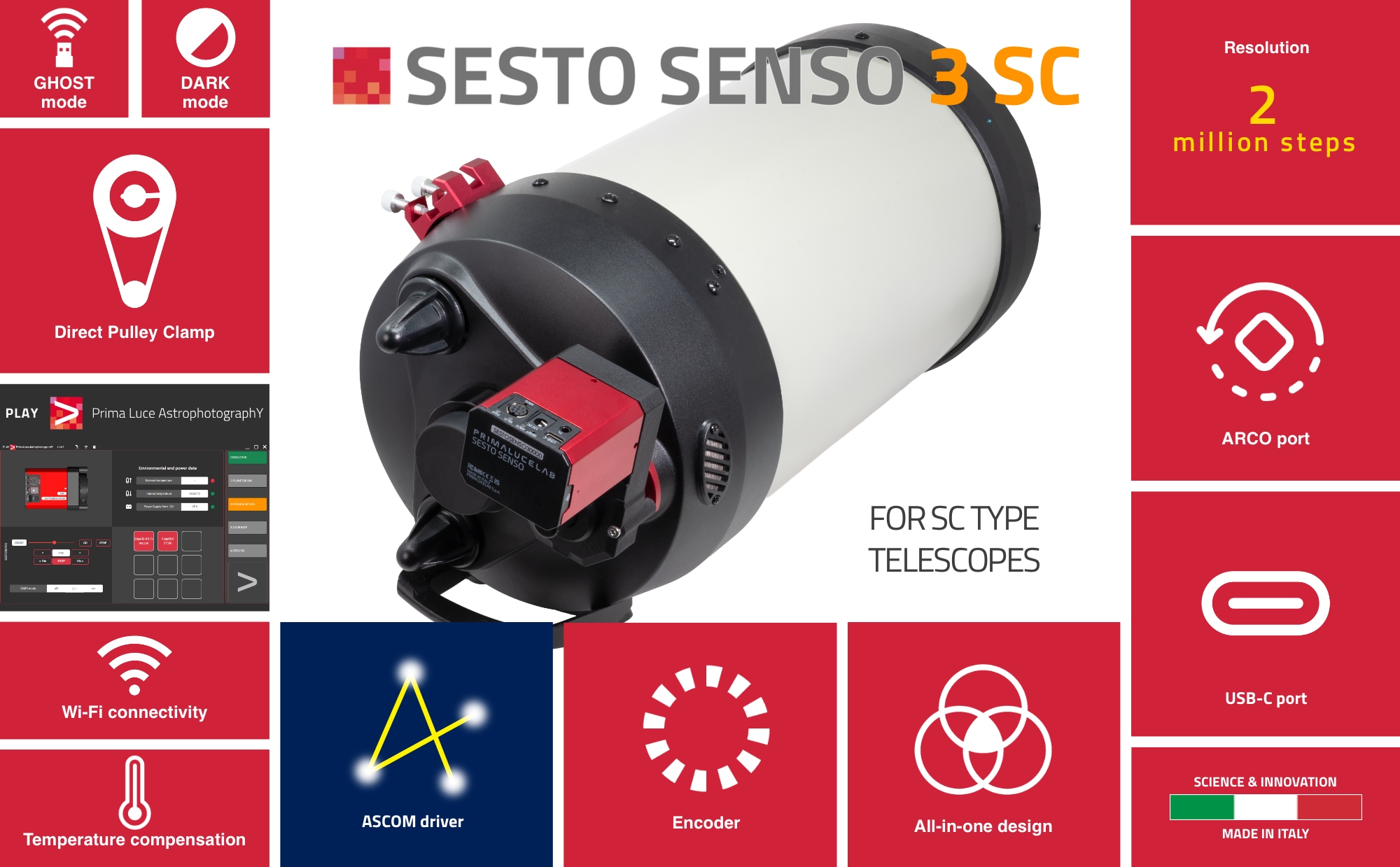 SESTO SENSO 3 SC robotic focusing motor for SC type telescopes