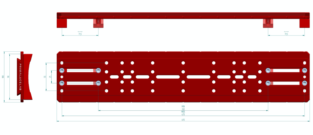 Losmandy style PLUS dovetail plate with curved blocks for C9.25, C11, EdgeHD 9.25 e 11 e RASA 8 telescopes