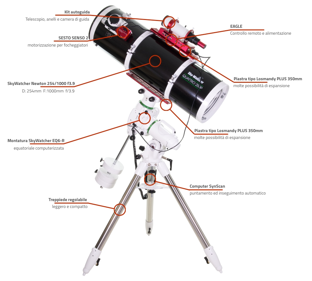 Telescopio computerizzato SkyWatcher Newton 254-1000 con EQ6-R e EAGLE Telescopio computerizzato SkyWatcher Newton 254-1000 con EQ6-R e EAGLE