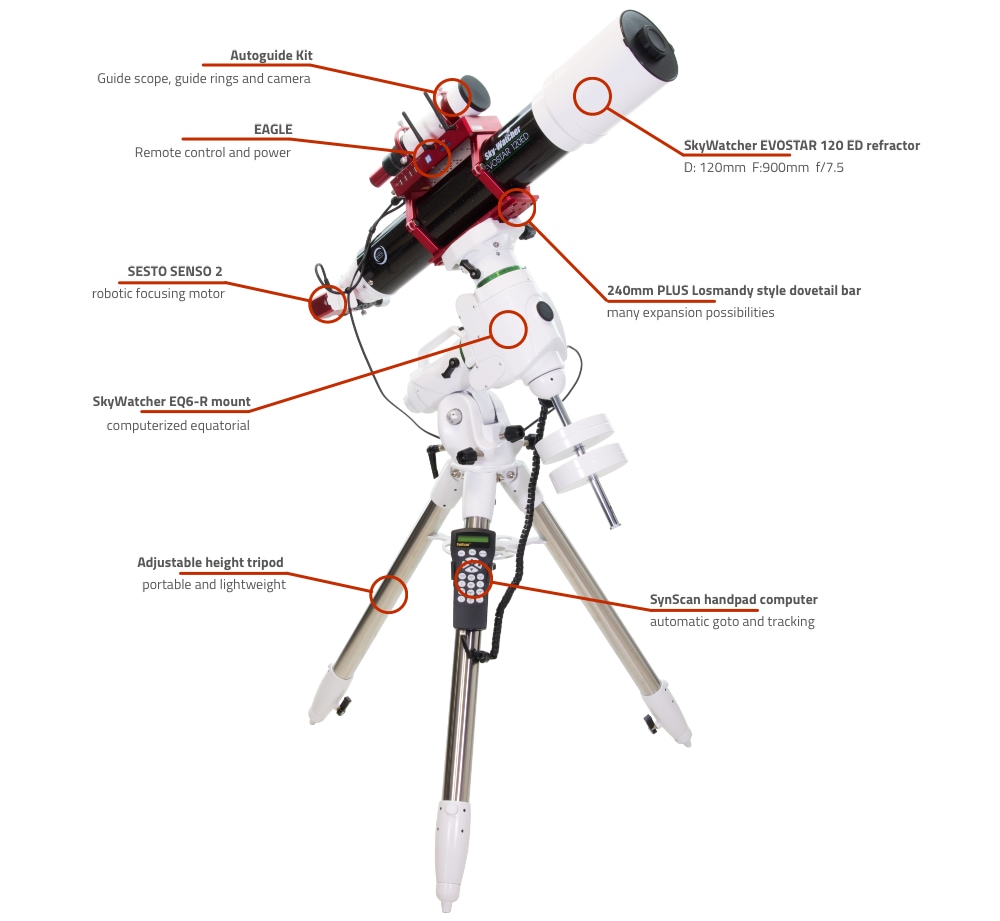 SkyWatcher EVOSTAR 120 ED computerized refractor telescope with EQ6-R and EAGLE SkyWatcher EVOSTAR 120 ED computerized refractor telescope with EQ6-R and EAGLE