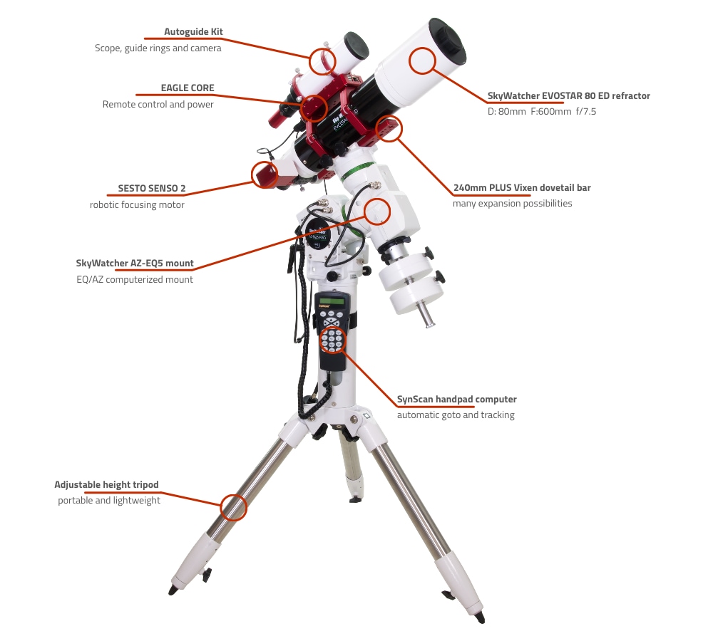 SkyWatcher EVOSTAR 80 ED computerized refractor telescope with AZ-EQ5 and EAGLE CORE SkyWatcher EVOSTAR 80 ED computerized refractor telescope with AZ-EQ5 and EAGLE CORE