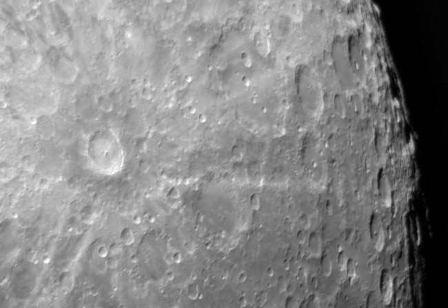 Tycho crater with highlands area towards the South Pole of the Moon recorded with Celestron EdgeHD 925 telescope and ASI178MM camera, captured and processed with the EAGLE.