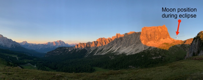 Lunar eclipse from the Dolomites with Borg 90FL: Moon position during event