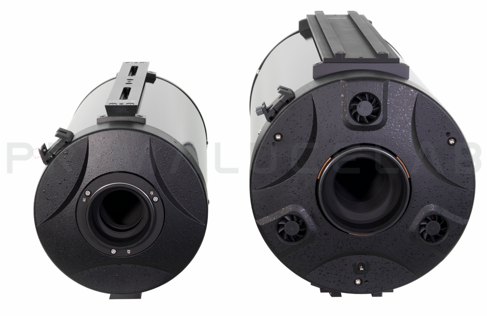 ESATTO as focuser for Ritchey-Chretien telescopes: to the left the 90mm thread that you can find on GSO 6" or 8" Ritchey-Chretien telescopes. To the right, the 117mm thread that you can find on GSO 10", 12", 14" or 16" Ritchey-Chretien telescopes.