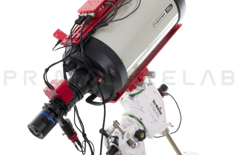 Ecco perché ESATTO è il focheggiatore micrometrico perfetto anche per i telescopi EdgeHD: Celestron EdgeHD 9.25" con riduttore di focale 0,7x, focheggiatore micrometrico ESATTO, guida fuori asse con camera di guida, slitta portafiltri e camera raffreddata