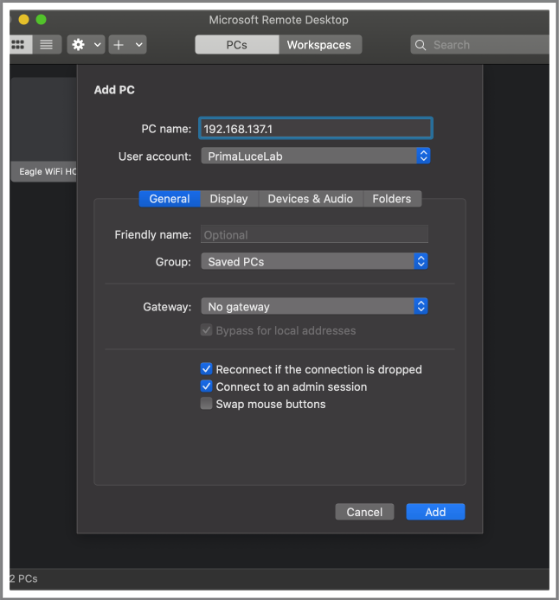 Primo utilizzo di EAGLE: impostare il controllo remoto da un computer Mac